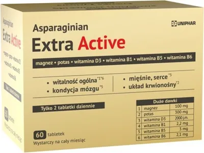 Produktbild von Uniphar Asparaginian Extra Aktiv 60 tabletek