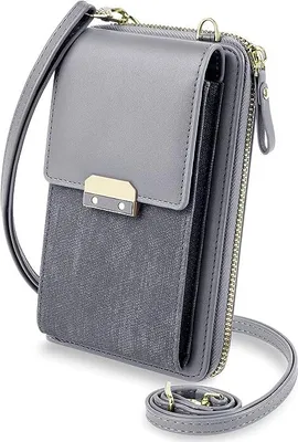 Produktbild von Damen Kunstleder Umhängetasche,Brieftasche Leder Geldbörse Smartphone Handytasche mit Geldbörse Zum Umhängen,Grau