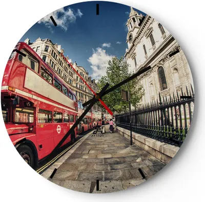 Produktbild von Wanduhr - Rund - Glasuhr - Architektur London Stadt - 30x30cm - Schleichendes Uhrwerk - Lautlos - zum Aufhängen bereit - Dekoration Modern - Wanddekoration aus Glas - C3AR30x30-2405