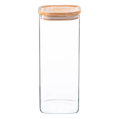 Produktbild von Quadratisches Vorratsglas aus Glas mit Holzdeckel – 1,9 Liter