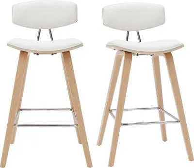 Produktbild von Miliboo - Design-Barhocker weiß mit hellem Holz H 69 cm (Zweierset) VASCO