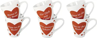 Produktbild von Konischer Porzellan Becher mit Herzmotiv, sortierte Farben