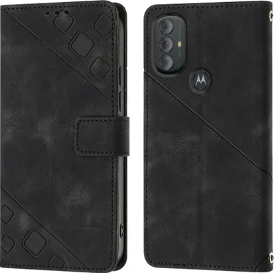Produktbild von Hülle für Motorola Moto G Power 2022 Prägung Flip Leder Brieftasche Schutzhülle mit Ständer Schwarz