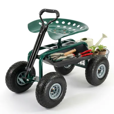 Produktbild von Sekey Kniebank Rollsitz Garten 360 Grad Drehbar Luftreifen Gartensitz Erntehilfe bis 180kg Belastbar Gartenhocker Griff Ablage für Gewächshaus