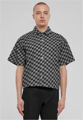 Produktbild von Urban Classics Laser Check Printed Boxy Kurzarmhemd Schwarz M Mann Schwarz M