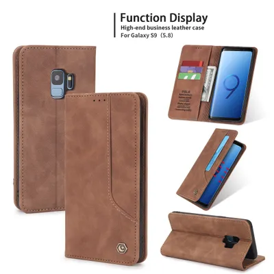 Obrázek produktu pro RetroPolyuretankožené pouzdro pro Samsung Galaxy S9 peněženkový design pouzdro s držákem na karty a stojánkem Hnědý