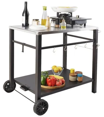 Obrázok produktu pre Servírovací vozík / Kuchynský vozík - 100 x 64 x 83,5 cm - Nerezová oceľ - Dvojitá polica