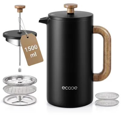 French Press 1,5 L doppelwandig Edelstahl schwarz