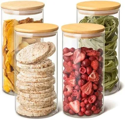 Produktbild von Glasdosen-Set 4-teilig, luftdicht, natürliche Deckel