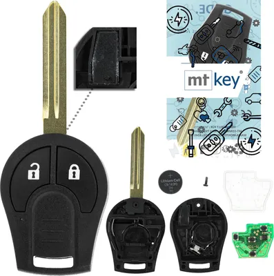 Produktbild von MT-KEY 2 Tasten Funk Schlüssel Fernbedienung 434MHZ kompatibel mit Nissan Micra K13 10-13 Navara D23M 15-16 433MHZ Autoschlüssel