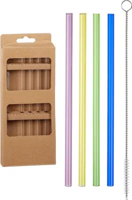 Produktbild von 3 x BUNTE Glasstrohhalme je 4 Stück inkl Reinigungsbürste
