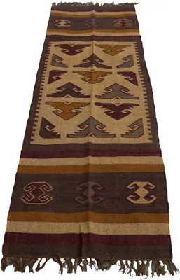 Produktbild von Orientalischer Grob Gewebter Kelim Teppiche 250*80 cm - Muster 8, Braun, Jute,Wolle, Teppiche, Bodenmatten