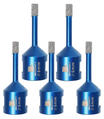 Obrázok produktu pre Sada 5 vrtákov na dlažbu, 6 mm, závit M14, diamantové vrtáky na vŕtanie dlaždíc, porcelánu, keramiky, mramoru a granitu