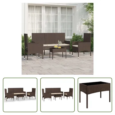 Produktbild von The Living Store 4-tlg. Garten-Lounge-Set mit Kissen Braun Poly Rattan
