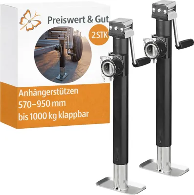 Produktbild von 2x Kurbelstützen mit 1000kg Traglast – Klappbar von 57-95 cm, Ausdrehstützen mit Handkurbel für Anhänger und Wohnmobile