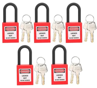 Image de Lot de 5 cadenas de sécurité de 38 mm, de couleur rouge, avec 2 clés par cadenas