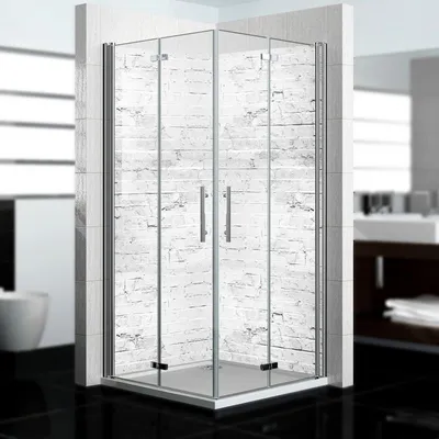 Produktbild von dedeco Eck-Duschrückwände Aluminium wasserfest Motiv: Ziegelsteine V4, Nano-Protect seidenmatt, 2 x 90x210x0,3cm, Fliesenersatz fugenlos Wandverkleidung Wandpaneele,  Germany