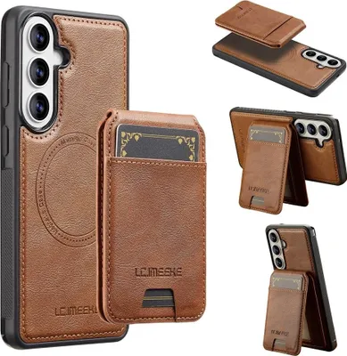 Produktbild von Samsung Galaxy S26 Hülle - LC.IMEEKE L3 - Leather Back Cover mit Kartenhalter - MagSafe Compatible - Braun