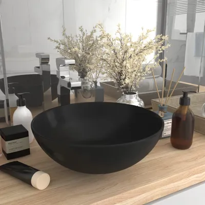 Zdjęcie produktu dla vidaXL Umywalka ceramiczna czarna matowa okrągła
