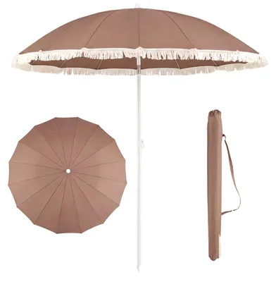 Immagine prodotto di Ombrellone COSTWAY da 200 cm, ombrellone da giardino in stile boho con frange e borsa per il trasporto, inclinabile di 30° su entrambi i lati, ombrellone da balcone, da terrazza e da mercato, colore marrone