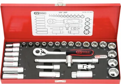 Produktbild von KS Tools 917.4031, Steckschlüssel-Satz, 3/8", 30 Kopf/Köpfe, Chrom-Vanadium-Stahl, 2,88 kg