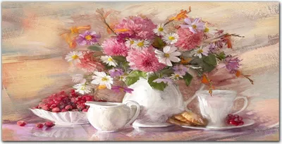 Produktbild von Coloray Bild aus Leinwand 120x60 Leinwand Dekoration - Blumen Tasse