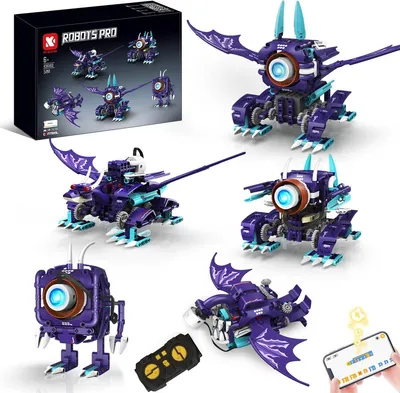 Image de Robot Technique Enfant Garçon, 5 en 1 Robot Programmable Jouet de Construction avec Télécommande & App£¬Cadeau Créatif pour Enfants 8+ Garçons Filles (Violet, 354 pcs)