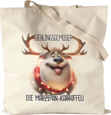 Produktbild von Lieblingsgemüse Marzipankartoffel Lustiges Rentier Julklapp Geschenk Jutebeutel Lichterkette Adventsgeschenk