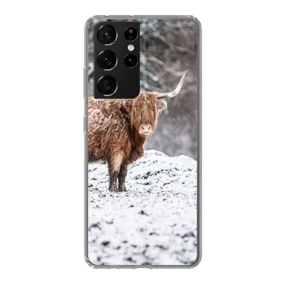 Produktbild von MuchoWow® Handyhülle Schutzhülle Hülle für Samsung Galaxy S21 Ultra Schottischer Highlander - Baum - Schnee Silikon Softcase Handy Hülle - Mobiltelefon