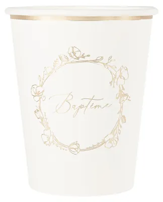 Produktbild von 8 Pappbecher Taufe 255ml goldene Blumen -
