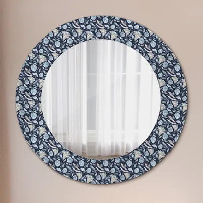 Produktbild von Ø50cm Spiegel - Glasrahmen mit Aufdruck - Wandspiegel Schlafzimmer - Boho Musterung