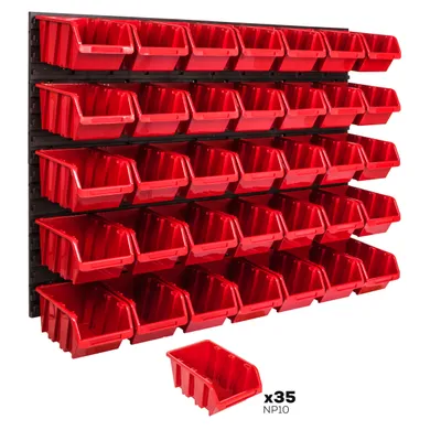 Produktbild von Lagersystem Wandregal 1152 x 780 mm | 35 stck. Box | Stapelboxen Schüttenregal Sichtlagerkästen | Extra Starke Wandplatten | Regal Erweiterbar | Werkstattregal Lagerregal Werkstattwandregal Steckregal