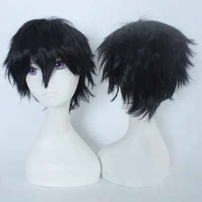 Immagine prodotto di Parrucca liscia corta, unisex, nera, per cosplay e costumi anime, adatta sia per uomo che per donna