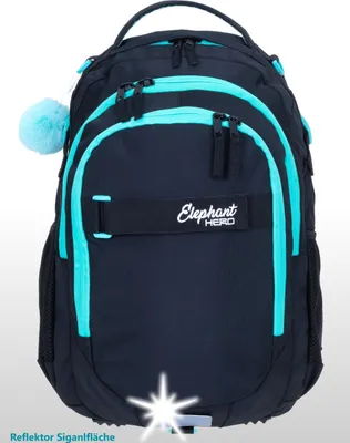 Produktbild von Schulrucksack Elephant Hero Signature Rucksack Mädchen Schultasche backpack Schulranzen  Schule Tasche 13015 Tiff Türkis Black