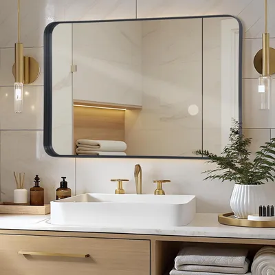 Image de Miroir mural, 75 x 100 cm, cadre en métal noir, design moderne