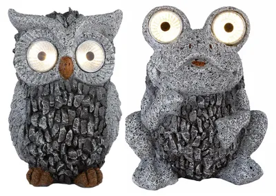 Produktbild von 2x LED Außenleuchte, Eule Frosch, Grau, Dämmerungssensor