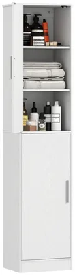 Image de Armoire de salle de bain avec 2 portes et 4 étagères réglables | Couleur : Blanc | Dimensions : 40 x 35 x 180 cm