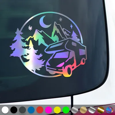Produktbild von PantherPixel Wohnmobil Aufkleber Wohnwagen Bus Reisen Camping Berge Sticker Auto Geschenkidee Farbe Oilslick-Hologramm