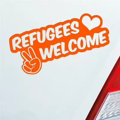 Produktbild von Auto Aufkleber Refugees Welcome Flüchtlinge Willkommen 20x9 cm Orange Sticker Heckscheibenaufkleber