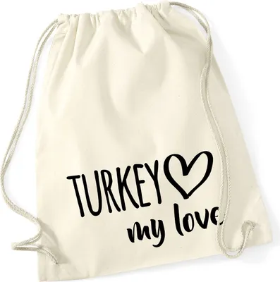 Produktbild von Huuraa Turnbeutel Turkey my love 12 Liter Natural Baumwolle Rucksack Geschenkidee