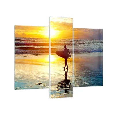Produktbild von Bilder auf glas - Surfer sonnenuntergang ozean brett - 95x80cm - Glasbilder - Wandbilder - Kunstdruck - zum Aufhängen bereit - Wanddekoration aus Glas - Glas Bilder - Wandbild auf Glas - GCB95x80-2792