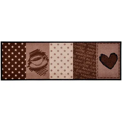 Produktbild von Kurzflor Küchenläufer Coffee Heart Braun 50x150 cm