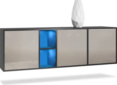 Produktbild von Vladon Kommode Cuba,  Germany, Schwarz matt/Sandgrau Hochglanz - Modernes Sideboard für Ihr Wohnbereich - (BxHxT) 182x53x35 cm