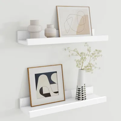 Produktbild von Wandregal Holz 40 cm Weiß 2er Set MDF Bilderleiste Schweberegal