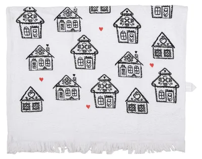 Produktbild von Clayre & Eef Gästehandtuch 40x66 cm Weiß Schwarz Baumwolle Lebkuchenhaus