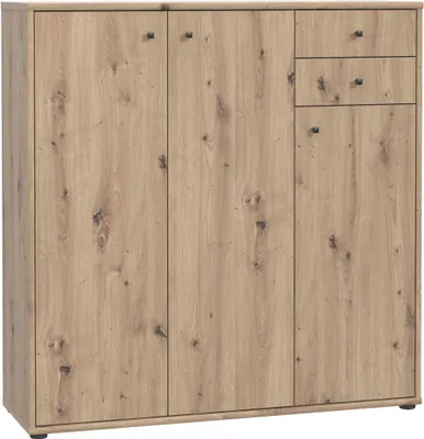 Produktbild von Forte Kommode Artisan Oak K2KK40 – folienbeschichtete Holzspanplatte, kugelgelagerte Metalllaufschienen, Kunststoff schwarz