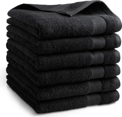 Produktbild von DoubleDry Premium Handtücher Set - 6 Stück 50 X 100 cm Baumwolle - 500 g/m² - Weich & Saugstark - Handtuch Badetuch badehandtücher für Bad und Dusche (Schwarz)