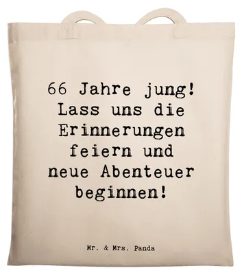Produktbild von Mr. & Mrs. Panda Tote Bag Spruch 66. Geburtstag Feiern - Transparent - Geschenk, Tasche, Shopping, Unitasche, Schultasche, Laptoptasche, Geburtstagsspruch, Happy Birthday