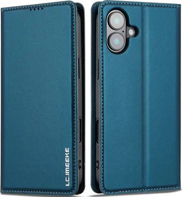 Produktbild von Handyhülle für iPhone 17, Magnetische Flip Leder Hülle mit Kartenfach und Standfunktion Blau
