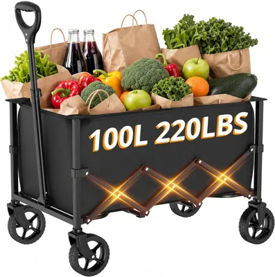 Image de Chariot pliable avec roues et poignée télescopique, idéal pour le camping